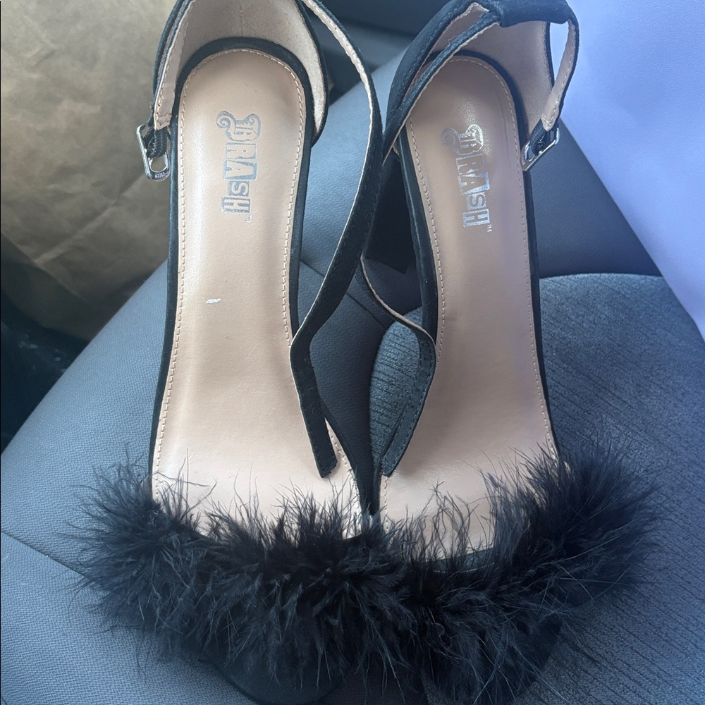 Brash Black Feathered Heels